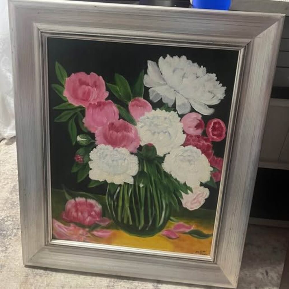 Original Peony Oil Still Life Painting by Lina Parker (2010)Cottage-core, Rustic